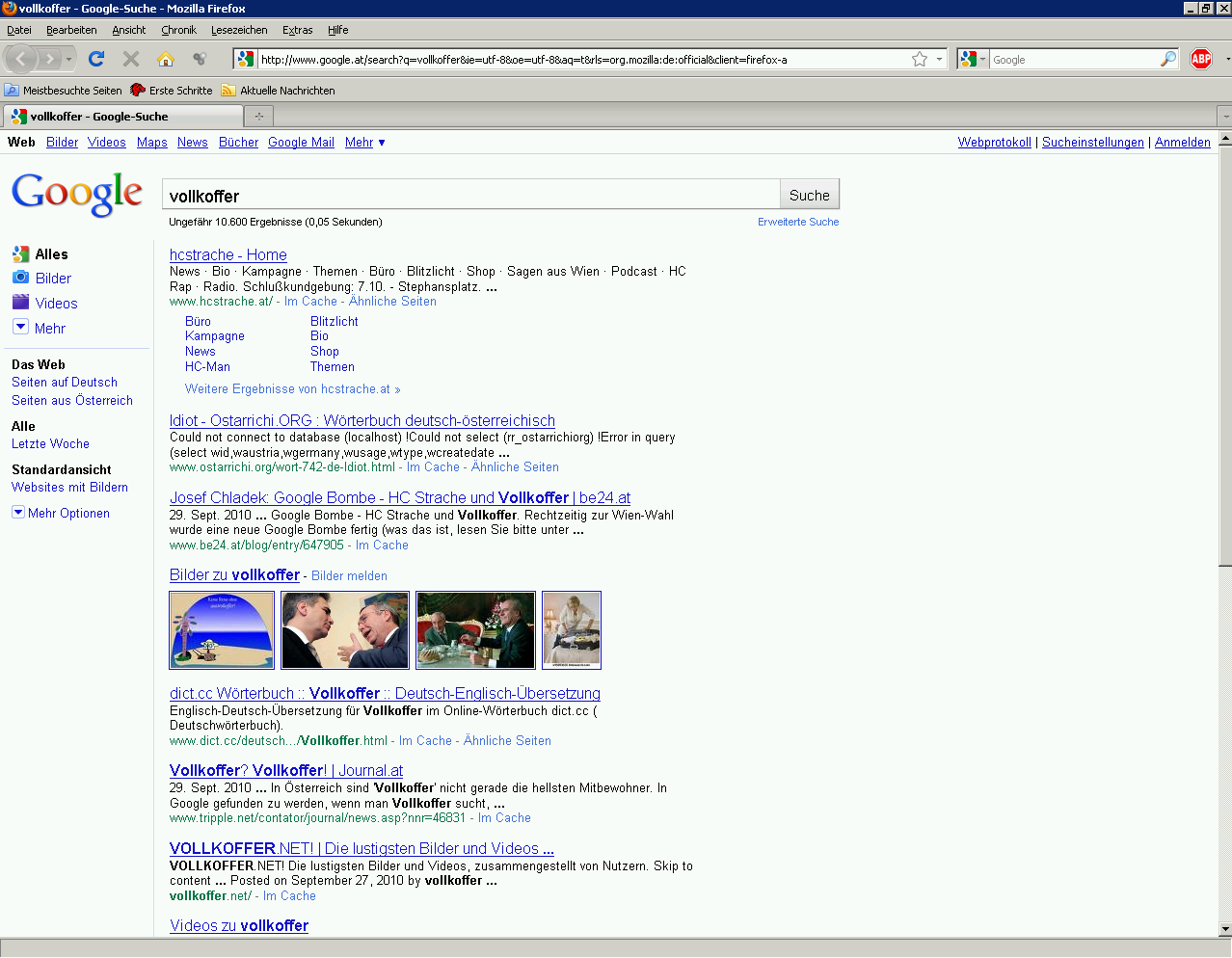 HC Strache Vollkoffer / Screenshot: Google.at